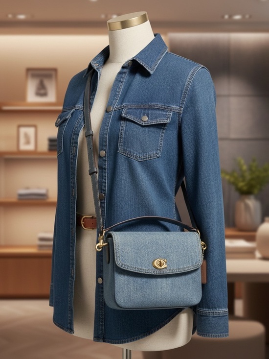Coach Handbags - Coach Cassie 19 Denim & Leather Crossbody Bag (Missing Brass Chain Strap)